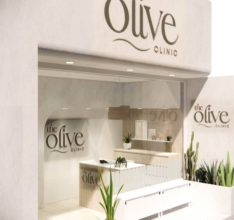 Clinic interior corner with signage (render)